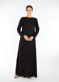 Satin Strip Abaya Black