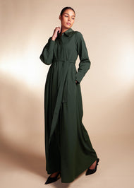 Satin Collared Abaya Green - Final Sale