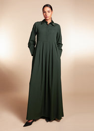 Satin Collared Abaya Green