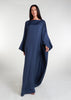  Satin Strip Kaftan in a deep blue hue features a luxurious satin strip detailing on the neckline and sleeves, creating a modest and sophisticated silhouette. Perfect for any occasion, this kaftan exudes a sense of luxury and style.