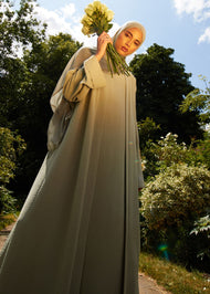 Two Piece Open Abaya With Slip Mint
