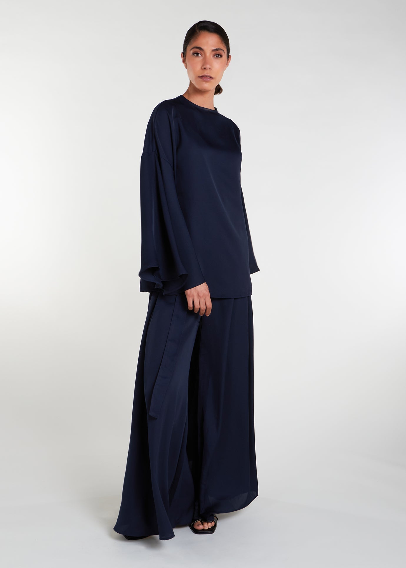 Full Flare Trousers Navy