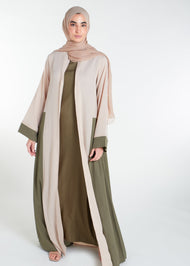 Two Tone Open Abaya Nude