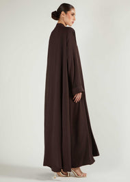 Two Piece Open Abaya With Slip Dark Brown