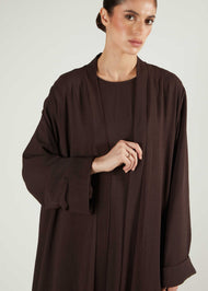 Two Piece Open Abaya With Slip Dark Brown