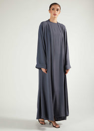 Two Piece Open Abaya With Slip Dusty Blue