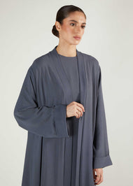Two Piece Open Abaya With Slip Dusty Blue