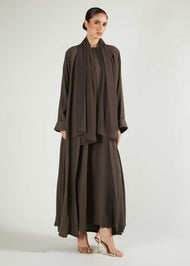 Two Piece Open Abaya With Slip Mocha