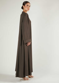 Two Piece Open Abaya With Slip Mocha