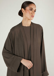 Two Piece Open Abaya With Slip Mocha