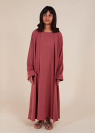 Girls Two Piece Open Abaya With Slip Tea Pink