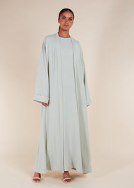 Two Piece Open Abaya With Slip Mint