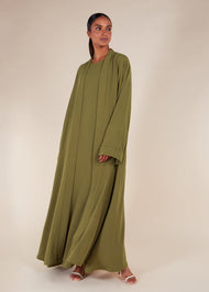 Two Piece Open Abaya With Slip Olive Green