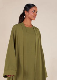 Two Piece Open Abaya With Slip Olive Green
