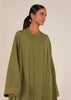 Two Piece Open Abaya With Slip Olive Green
