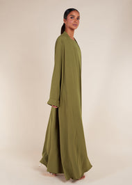 Two Piece Open Abaya With Slip Olive Green