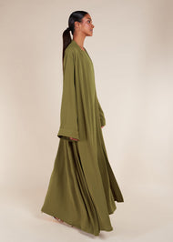 Two Piece Open Abaya With Slip Olive Green