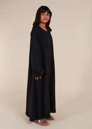 Girls Two Piece Open Abaya with Slip Black