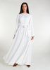 This fully lined white abaya boasts subtle pleats strategically placed at the waist to gently accentuate your figure. An optional belt is included for those who prefer a cinched waist.&nbsp;