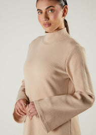 Turtle Neck Abaya Beige