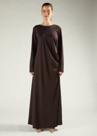 Side Pleat Abaya Dark Brown