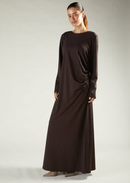 Side Pleat Abaya Dark Brown