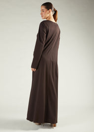 Side Pleat Abaya Dark Brown